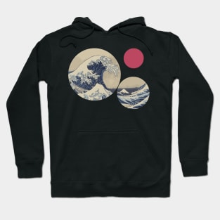 Minimalist The Great Wave off Kanagawa With Sun Geometric Hoodie